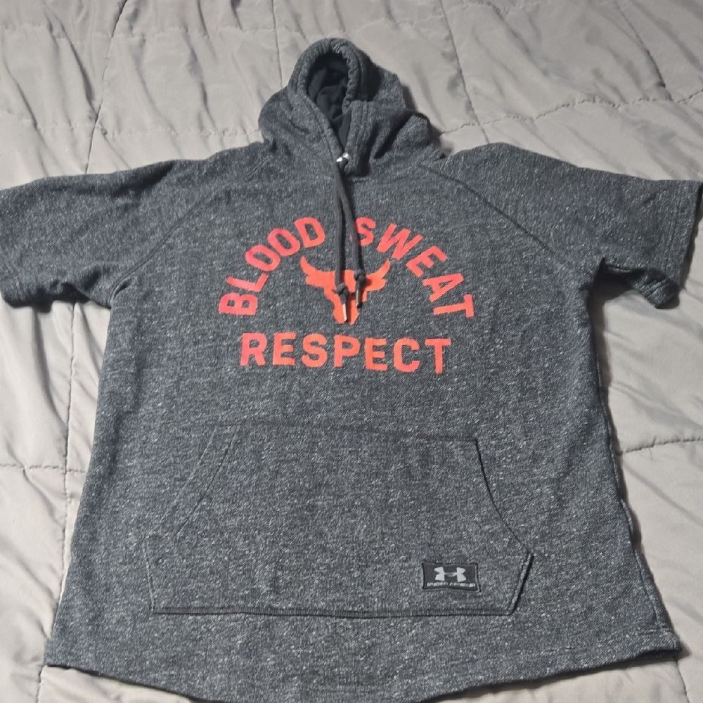 Mens Under Armour Charcoal Hoodie with Orange Print Size L